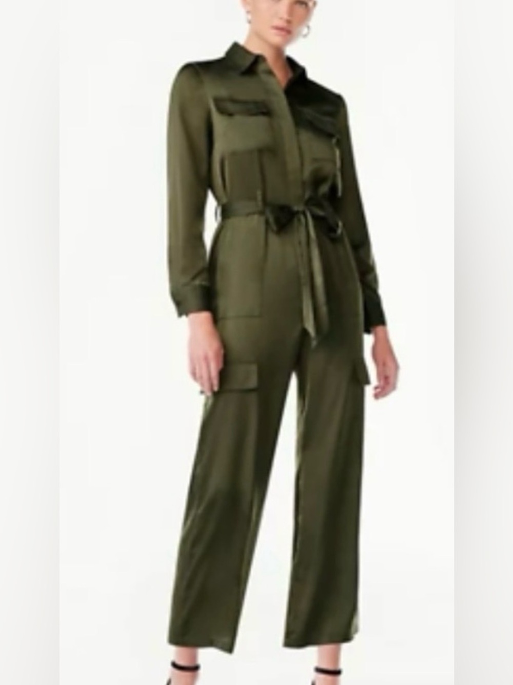 NEW Scoop Satin Belted Jumpsuit Sz 8/10